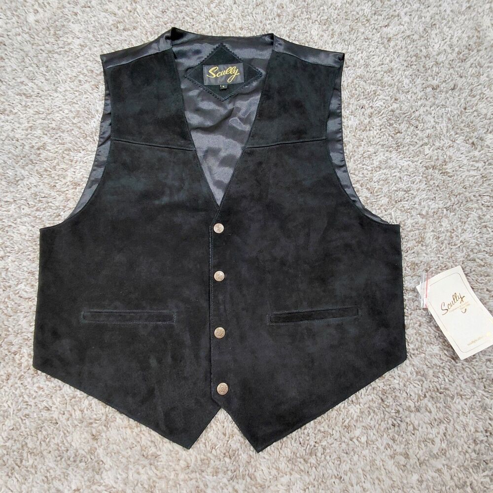 NEW Scully Vest Mens Large Suede Leather Snap Button Black Western Cowboy Ranch